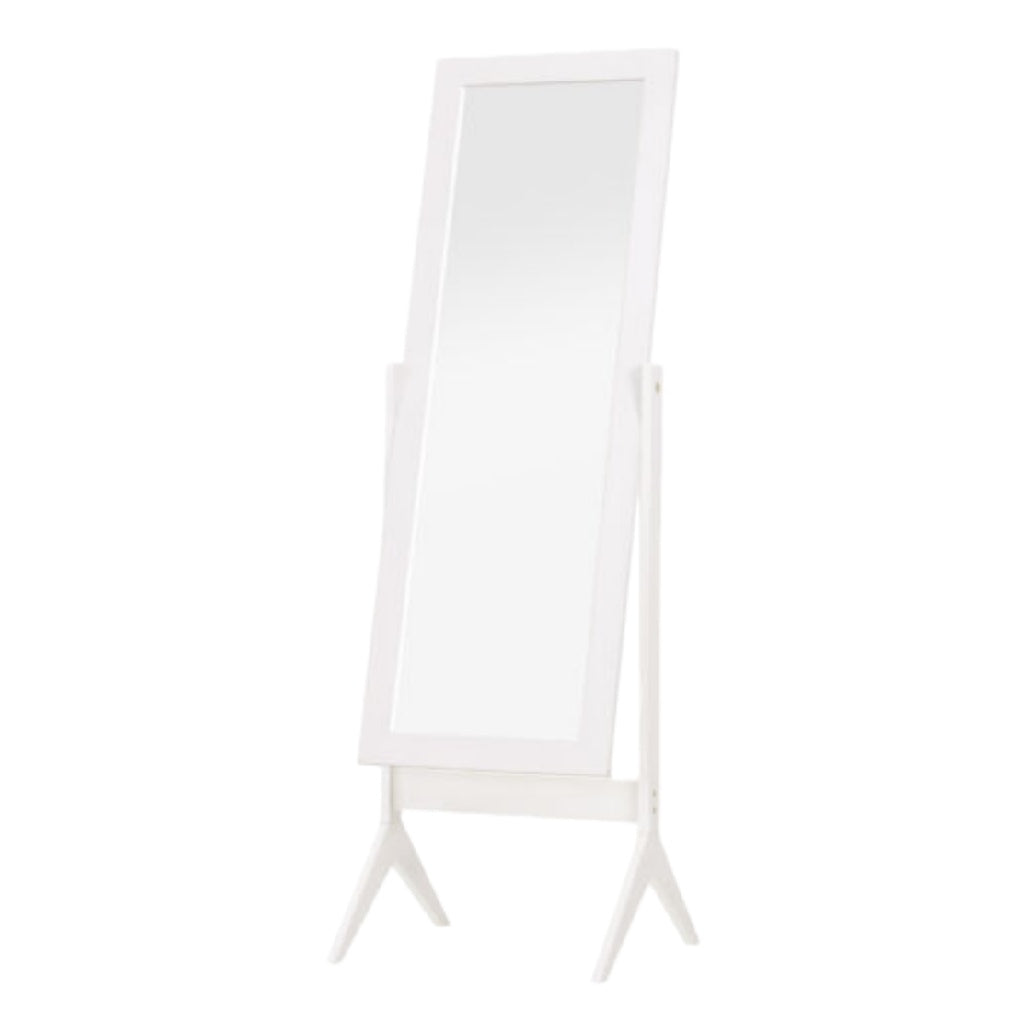 "Nowoczesne stojące lustro w białej ramie - minimalistyczny design"
